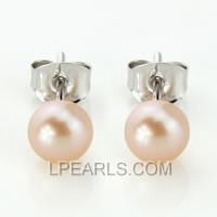 925 silver stud earrings with 5-5.5mm pink button pearls